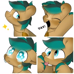 Size: 4096x4096 | Tagged: oc name needed, safe, artist:mochi_nation, oc, oc only, earth pony, pony, bust, commission, crying, derp, eye shimmer, floppy ears, frown, hoof on cheek, jewelry, lidded eyes, male, necklace, open mouth, open smile, silly, simple background, smiling, solo, sparkles, stallion, tongue out, unshorn fetlocks, white background, yay