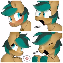 Size: 4096x4096 | Tagged: safe, artist:mochi_nation, oc, oc only, earth pony, pony, blushing, bust, cross-popping veins, crossed hooves, emanata, eyes closed, jewelry, male, necklace, omg, open mouth, pictogram, simple background, smiling, solo, speech bubble, stallion, surprised, unshorn fetlocks, white background