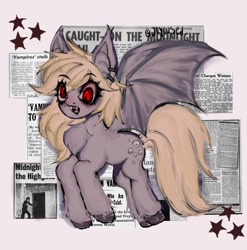 Size: 1661x1679 | Tagged: safe, artist:joyoused, derpy hooves, bat pony, pony, g4, bat ponified, derpybat, female, mare, newspaper, open mouth, open smile, race swap, smiling