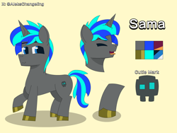 Size: 4200x3150 | Tagged: safe, artist:alejandrogmj, artist:wasisi, oc, oc only, oc:sama, pony, unicorn, commission, horn, reference sheet, unicorn oc, ych result