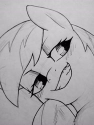 Size: 3072x4096 | Tagged: safe, artist:public mistake, rainbow dash, pegasus, pony, g4, close-up, faic, female, grayscale, grin, lidded eyes, looking offscreen, mare, monochrome, smiling, smug, smugdash, solo, traditional art, underhoof, wip