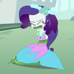 Size: 2000x2000 | Tagged: safe, artist:nie-martw-sie-o-mnie, part of a set, rarity, human, a canterlot wedding, equestria girls, g4, bondage, bound and gagged, bridesmaid, bridesmaid dress, bridesmaid rarity, changeling slime, clothes, dress, eyes closed, femsub, gag, gown, kneeling, rarisub, slime, slime gag, submissive