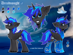 Size: 2934x2200 | Tagged: safe, alternate version, artist:zlatavector, oc, oc:dreadnought, alicorn, pony, armor, bust, commission, horn, male, reference sheet, smiling, solo, stallion