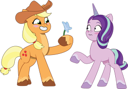 Size: 1952x1370 | Tagged: safe, artist:prixy05, applejack, starlight glimmer, earth pony, pony, unicorn, g4, g5, my little pony: tell your tale, blushing, duo, duo female, female, g4 to g5, generation leap, horn, lesbian, ship:glimmerjack, shipping, simple background, transparent background, vector