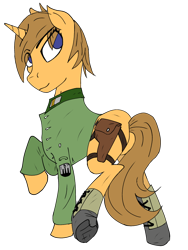 Size: 768x1024 | Tagged: safe, artist:biergarten13, oc, oc only, oc:sparkplug, pony, unicorn, 2024 community collab, derpibooru community collaboration, fallout equestria, butt, full body, horn, plot, simple background, solo, transparent background