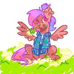 Size: 500x500 | Tagged: safe, artist:danvo, derpibooru exclusive, oc, oc only, oc:danvoolka, pegasus, pony, animated, cute, ear piercing, flower, flower in mouth, gif, grass, mouth hold, piercing, pixel art, simple background, white background