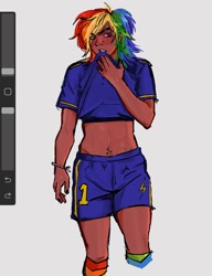 Size: 1140x1481 | Tagged: safe, artist:eeriezoundzz, rainbow dash, human, g4, art program in frame, humanized, moderate dark skin, procreate app, solo, sports