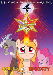Size: 500x705 | Tagged: safe, discord, pinkie pie, princess luna, oc, oc:pizza pie, alicorn, earth pony, pony, unicorn, fanfic:full friendship's magic, g4, crying, fanfic, fimfiction, food, horn, pizza, pizza pie, recolor