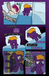 Size: 1920x2948 | Tagged: safe, artist:alexdti, oc, oc only, oc:purple creativity, oc:star logic, pegasus, pony, unicorn, comic:quest for friendship retold, crying, gradient background, horn, sleeping, snoring, twilight's castle