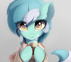 Size: 3000x2600 | Tagged: safe, artist:ifmsoul, lyra heartstrings, pony, unicorn, g4, bust, cheek fluff, clothes, coffee cup, cup, cute, ear fluff, eye clipping through hair, female, high res, hoof hold, horn, looking at you, lyrabetes, mare, scarf, solo, sweater