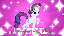 Size: 888x499 | Tagged: safe, edit, edited screencap, screencap, rarity, g4, sweet and elite, big crown thingy, caption, element of magic, fabulous, image macro, imgflip, jewelry, regalia, text