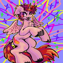 Size: 4096x4096 | Tagged: safe, artist:larvaecandy, oc, oc only, oc:great demon crunk lord tiberius, alicorn, demon, demon pony, pony, g4, alicorn oc, demon horns, fangs, horn, horns, solo, wings