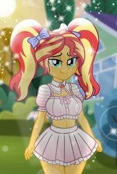 Size: 4932x7314 | Tagged: safe, artist:emeraldblast63, sunset shimmer, human, equestria girls, g4, alternate hairstyle, belly button, female, geode of empathy, magical geodes, pigtails, solo, twintails