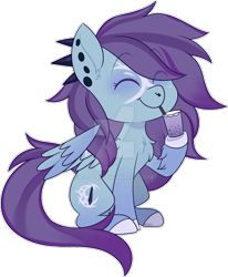 Size: 1280x1552 | Tagged: safe, artist:jetjetj, oc, oc only, pegasus, pony, chest fluff, chibi, deviantart watermark, drink, drinking, eyes closed, female, mare, obtrusive watermark, simple background, solo, transparent background, watermark