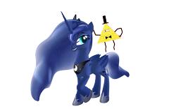 Size: 1920x1200 | Tagged: safe, artist:puzzlshield2, princess luna, alicorn, pony, g4, 3d, 3d render, bill cipher, crossover, disney, duo, gravity falls, mmd, png, princess of the night, simple background, transparent background