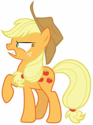Size: 735x987 | Tagged: safe, artist:afishonlegs, applejack, earth pony, pony, g4, angry, applejack's hat, cowboy hat, female, gritted teeth, hat, simple background, solo, teeth, white background