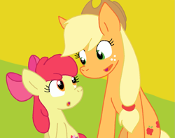 Size: 1021x804 | Tagged: safe, artist:cmara, apple bloom, applejack, earth pony, pony, g4, duo, duo female, female, filly, foal, mare, siblings, sisters