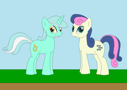 Size: 1225x874 | Tagged: safe, artist:marybethemberjoy49-1, bon bon, lyra heartstrings, sweetie drops, earth pony, unicorn, g4, female, horn, lesbian, ship:lyrabon, shipping