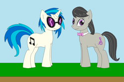 Size: 1193x790 | Tagged: safe, artist:marybethemberjoy49-1, dj pon-3, octavia melody, vinyl scratch, earth pony, pony, unicorn, g4, female, horn, lesbian, ship:scratchtavia, shipping