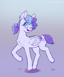 Size: 950x1150 | Tagged: safe, artist:zephyrsplume, oc, oc only, oc:sweetcloud, pegasus, pony, colored hooves, female, freckles, gradient background, mare, pegasus oc, short tail, solo, tail