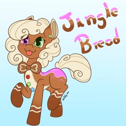 Size: 3500x3500 | Tagged: safe, artist:zackwhitefang, oc, oc only, food pony, pony, cookie, female, food, freckles, gradient background, mare, ponified, rule 85, solo, tongue out