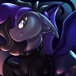 Size: 1500x1500 | Tagged: safe, artist:starcasteclipse, oc, oc only, bat pony, pony, bat wings, fangs, looking at you, male, night, solo, stallion, wings