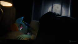 Size: 2560x1440 | Tagged: safe, artist:reinbou, rainbow dash, anthro, g4, 3d, bed, bedroom, blender, blender cycles, crying, night, sad, solo