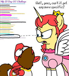 Size: 3023x3351 | Tagged: safe, artist:professorventurer, oc, oc:power star, oc:professor venturer, alicorn, pegasus, 25-day oc challenge, bling, confused, duo, duo male and female, female, ghetto, looking up, male, oddly specific, princess, rule 85, simple background, super mario 64, white background