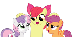 Size: 4452x2264 | Tagged: safe, artist:feather_bloom, apple bloom, scootaloo, sweetie belle, earth pony, pegasus, pony, unicorn, g4, bow, commission, cutie mark crusaders, excited, hair bow, horn, simple background, transparent background, trio