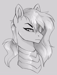 Size: 2688x3504 | Tagged: safe, artist:maxxacure, oc, oc:blissful clutz, pegasus, ashes town, fallout equestria, armor, bust, enclave, enclave armor, portrait, sketch, solo