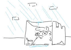 Size: 955x677 | Tagged: safe, artist:tjpones, oc, oc only, oc:tjpones, earth pony, pony, box, cardboard box, doodle, frown, homeless, male, partial color, rain, sad, sad pony, simple background, sitting, solo, stallion, tragedy, wavy mouth, white background