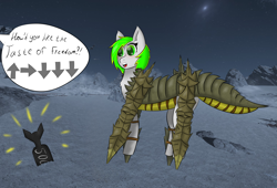 Size: 9999x6800 | Tagged: safe, artist:twinky, oc, oc only, pony, bomb, clothes, cosplay, costume, green mane, helldivers 2, weapon, white body, ↑→↓↓↓