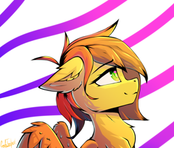 Size: 956x814 | Tagged: safe, artist:cmdrtempest, oc, oc only, oc:gooseshit, pegasus, pony, commission, cute, female, looking up, mare, partially open wings, simple background, solo, sternocleidomastoid, wings