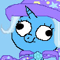 Size: 88x88 | Tagged: safe, artist:xilin, trixie, pony, g4, 1000 hours in ms paint, blue background, cross-eyed, cyan background, meme, picture for breezies, silly face, simple background, solo