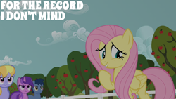 Size: 2000x1125 | Tagged: safe, edit, edited screencap, editor:quoterific, screencap, amethyst star, blues, cloud kicker, fluttershy, noteworthy, sparkler, pony, g4, season 2, the super speedy cider squeezy 6000, apple, apple tree, fence, tree