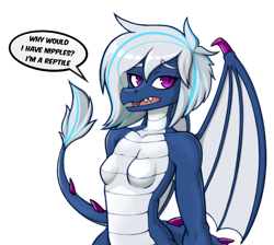 Size: 3344x3000 | Tagged: safe, artist:wild-thunder06, oc, oc only, oc:snowy smarty, dragon, anthro, breasts, dragon oc, dragon wings, dragoness, eyebrows, featureless breasts, female, lizard breasts, non-pony oc, simple background, solo, transparent background, wings