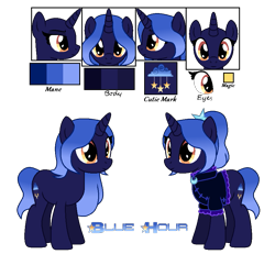 Size: 877x809 | Tagged: safe, artist:hate-love12, oc, oc only, oc:blue hour, pony, unicorn, female, horn, mare, reference sheet, simple background, solo, transparent background