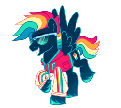 Size: 1179x1047 | Tagged: safe, artist:octoberumn, oc, oc only, oc:e-z mcfreezy, pegasus, pony, clothes, hoodie, hoof polish, male, multicolored hair, simple background, solo, stallion, sunglasses, transparent background, unshorn fetlocks