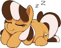 Size: 674x529 | Tagged: safe, artist:thebatfang, oc, oc only, oc:s'mare, earth pony, food pony, original species, pony, animated, eyes closed, female, food, freckles, gif, lying down, mare, onomatopoeia, ponified, prone, simple background, sleeping, smiling, solo, sound effects, transparent background, zzz