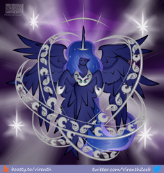 Size: 1000x1058 | Tagged: safe, artist:virenth, princess luna, alicorn, angel, g4, angelic wings, biblically accurate angels, ethereal mane, female, halo, horn, multiple eyes, multiple wings, solo, spread wings, starry mane, starry tail, tail, wings