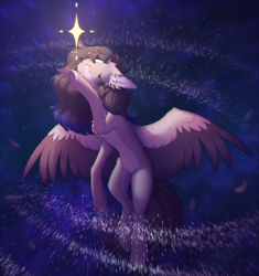 Size: 4618x4918 | Tagged: safe, artist:viryav, oc, pegasus, pony, belly, commission, countershading, dream, flying, male, night, pony oc, sad, solo, space, stars, wings