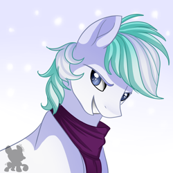 Size: 1600x1600 | Tagged: safe, artist:uunicornicc, double diamond, earth pony, pony, g4, clothes, gradient background, grin, handsome, male, scarf, smiling, solo, stallion, toothy grin