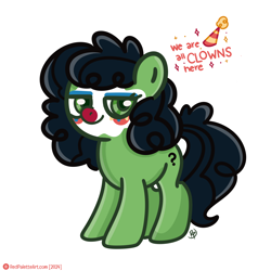 Size: 2500x2500 | Tagged: safe, artist:redpalette, oc, oc only, oc:anon, oc:filly anon, earth pony, clown, clown nose, cute, female, filly, mare, meme, red nose, simple background, solo, white background
