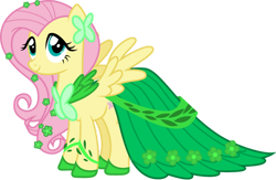 Size: 828x539 | Tagged: safe, artist:lizzmcclin, fluttershy, pegasus, pony, g4, clothes, dress, female, green, green dress, holiday, mare, saint patrick's day, simple background, solo, transparent background