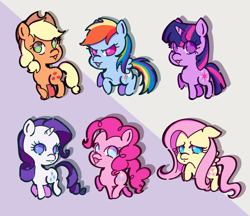 Size: 1500x1296 | Tagged: safe, artist:multi02, applejack, fluttershy, pinkie pie, rainbow dash, rarity, twilight sparkle, pony, unicorn, g4, chibi, mane six, unicorn twilight