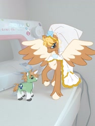 Size: 1536x2048 | Tagged: safe, artist:elabelll, edit, pony, unicorn, 2024, clothes, draw over, dress, duo, duo male, edited photo, gay, glasses, height difference, hetalia, horn, irl, male, meme, messy mane, nation ponies, photo, ponified, raised hoof, redraw, sewing machine, shipping, size difference, spread wings, stallion, tail, the bride and the ugly ass groom, united kingdom, united states, unshorn fetlocks, wedding dress, wedding veil, wings