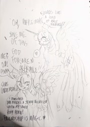 Size: 2861x4000 | Tagged: safe, artist:youssoupoff, twilight sparkle, alicorn, pony, g4, chest fluff, dialogue, doodle, female, heart, horn, mare, monochrome, smiling, speech bubble, spread wings, tail, traditional art, twilight sparkle (alicorn), unshorn fetlocks, wings