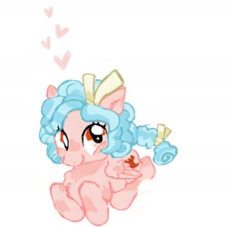 Size: 1536x1536 | Tagged: safe, alternate version, artist:youssoupoff, cozy glow, pegasus, pony, g4, chest fluff, doodle, female, filly, floating heart, foal, folded wings, freckles, heart, lying down, prone, simple background, smiling, solo, tail, white background, wings