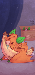 Size: 828x1792 | Tagged: safe, artist:lionbun, oc, oc:orange the bat, oc:strawberry the bat, bat, fruit bat, banana, box, cute, food, herbivore, pets, phone wallpaper