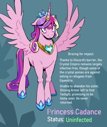 Size: 2800x3300 | Tagged: safe, artist:cracklewink, princess cadance, alicorn, pony, g4, female, harmony syndrome, hoof shoes, horn, horn ring, infection au, jewelry, mare, peytral, regalia, ring, solo, spread wings, wings